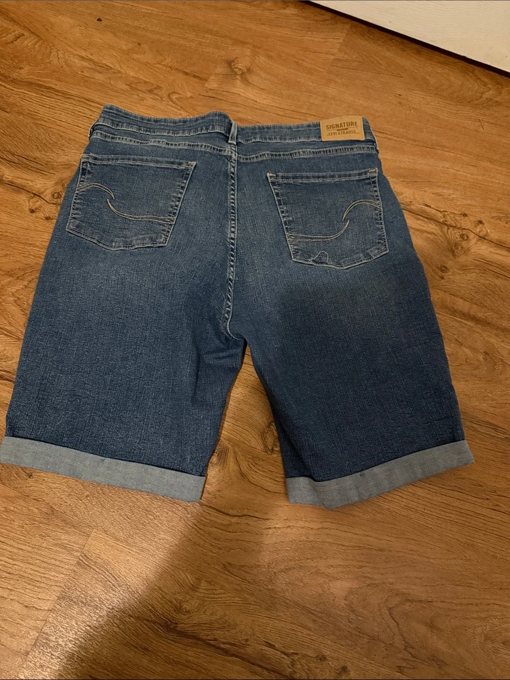 Signature by Levi Strauss Dark Blue Cuffed Denim Bermuda Shorts - Picture 2 of 4